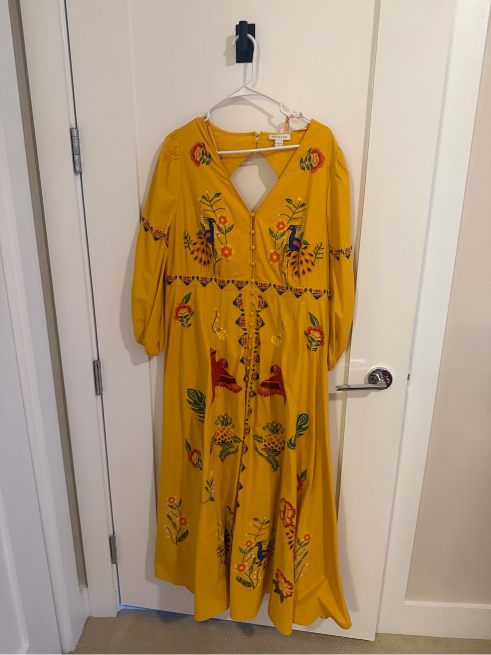 Monsoon Mustard Yellow Embroidered Midi Dress